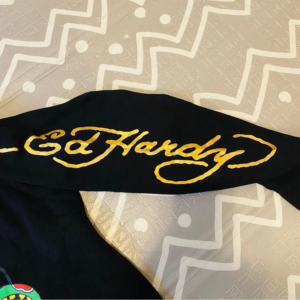 Ed Hardy Black Hoodie with Vibrant Graphic